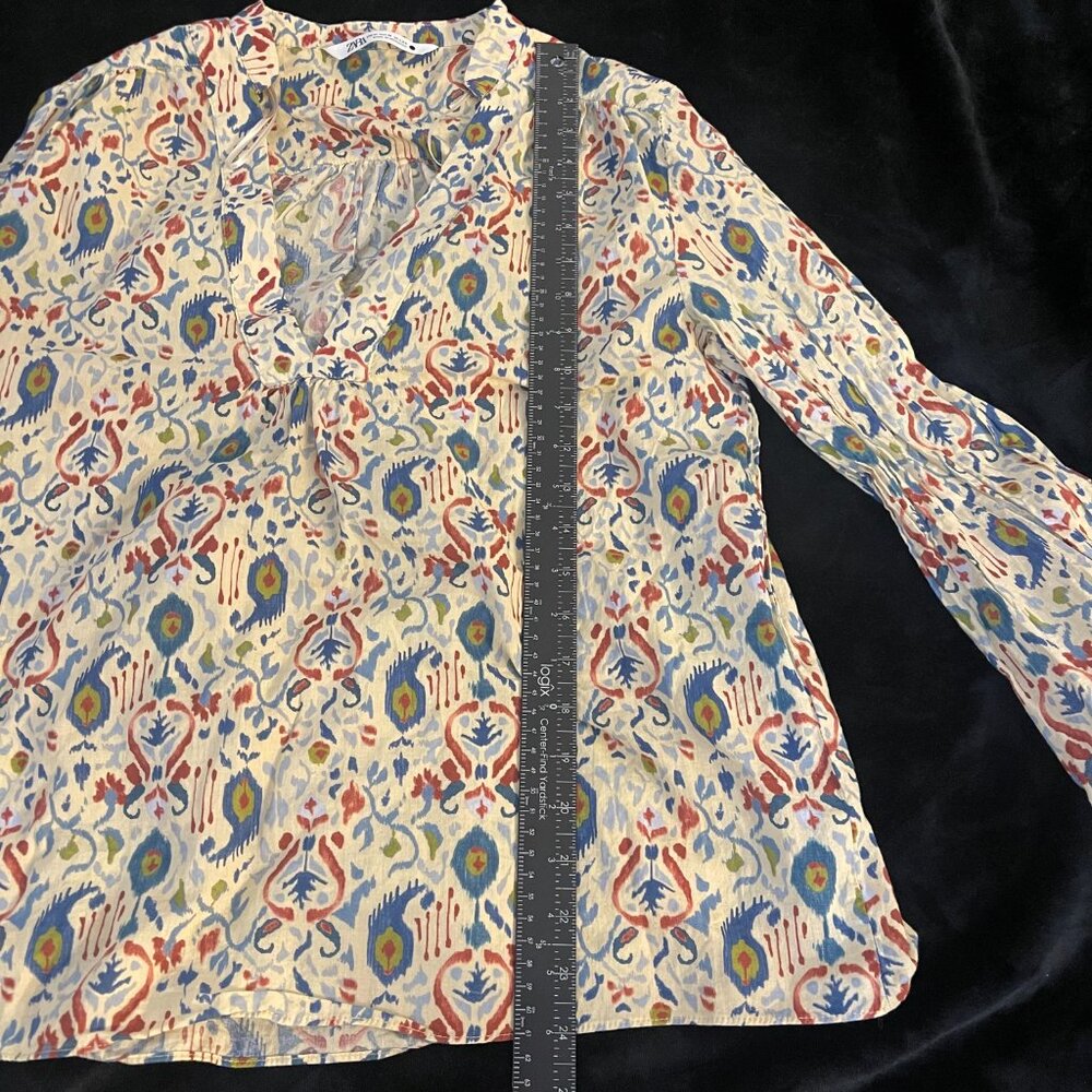 Zara “The Martina Blouse” Boho Ikat Print Top – Size M – Excellent - Picture 6 of 9